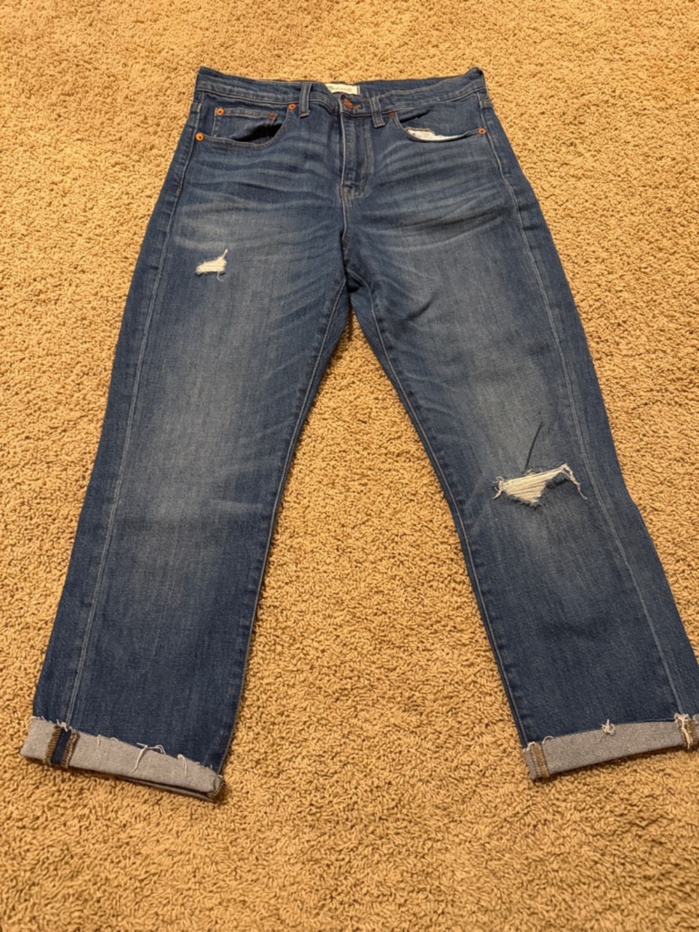 Madewell Distressed Dark Blue Cropped Jeans